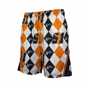 Flow Society Team 91 Lacrosse Shorts Mens Small Orange Navy Argyle LAX Preppy